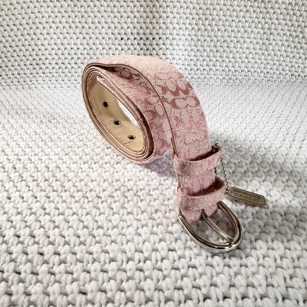 Coach Vintage Y2K Pink Canvas Signature CC Soho Slim Waist Belt Metal Fob Large - Picture 1 of 7